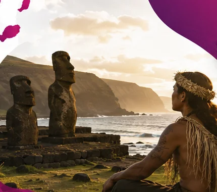 Protagonista rapanui observando los moái